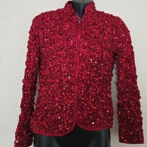 Red Sparkle Sequin Stretchy Jacket Small